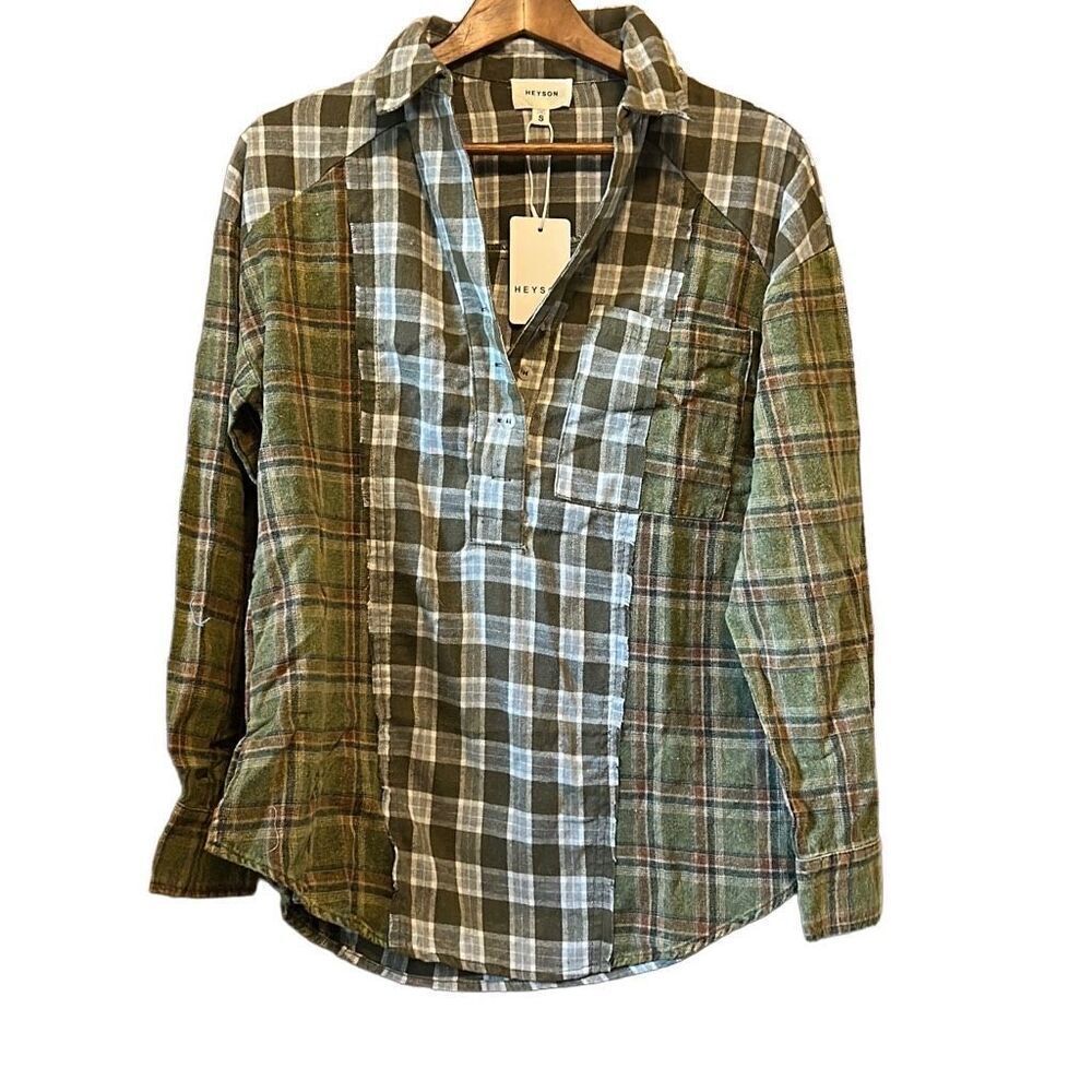 Heyson Plaid Patchwork Button-Down Shirt |‎ Casual Long Sleeve Top